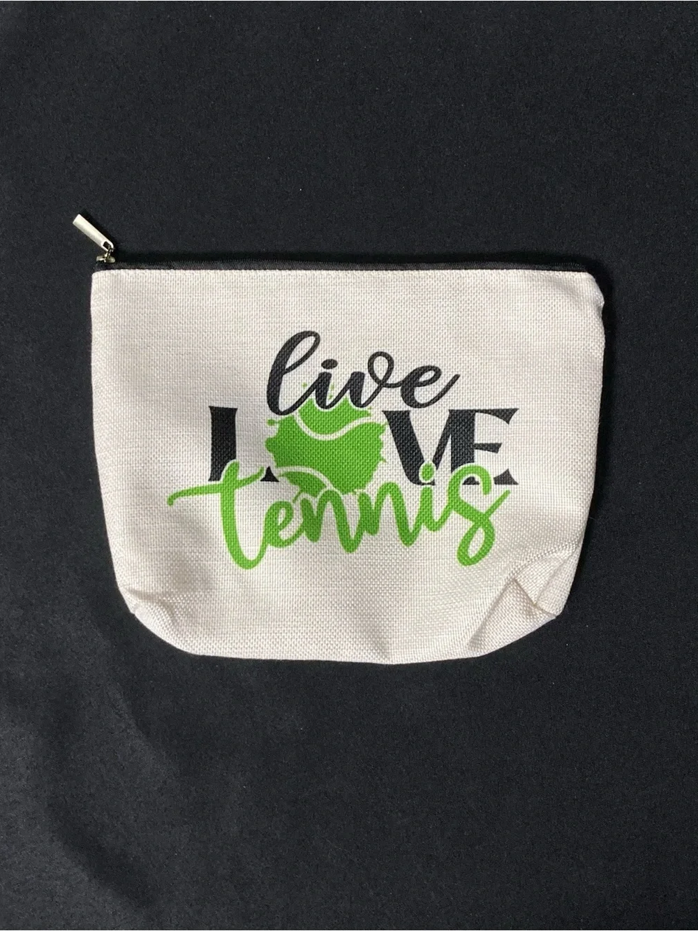 ⭐️ Women’s Sports Live Love Tennis White Canvas Medium Cosmetic Bag